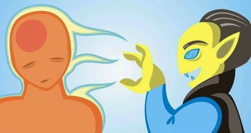 Ilustración de un "vampiro" absorbiendo energía de una persona